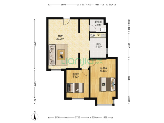 北京青果 2室1厅1卫 84平方
