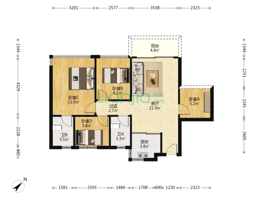 丽鸿丽悦轩 4室2厅2卫 91平方