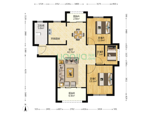 滨江郡 3室1厅1卫 109平方