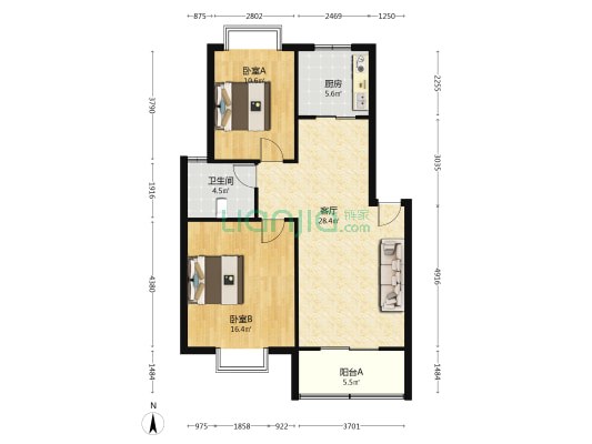 华润小区 2室1厅1卫 85平方