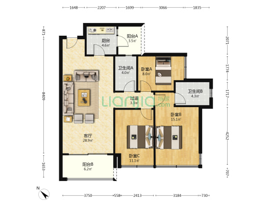 菁蓉滨湖湾清澜府 3室1厅2卫 102平方