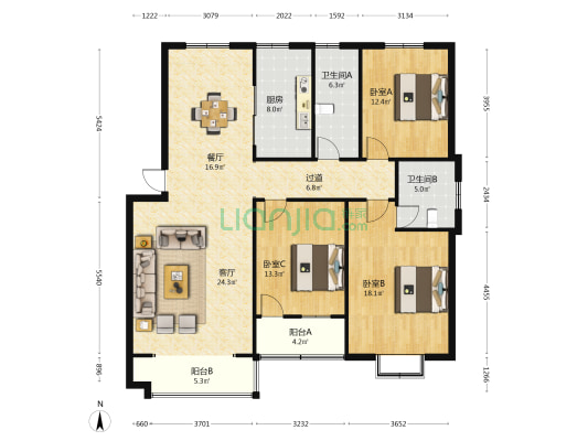 瑞和园南区 3室2厅2卫 144平方