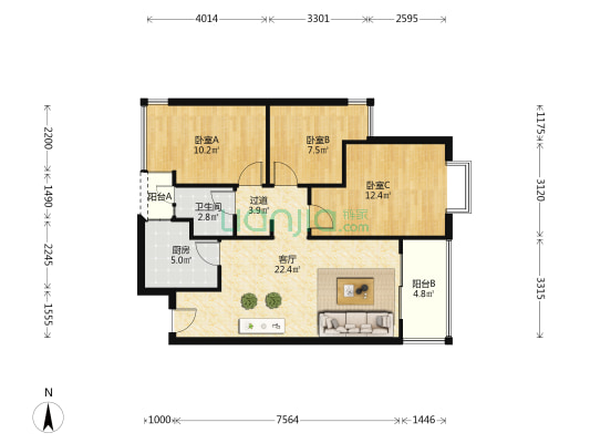 中粮鸿云 3室1厅1卫 81平方