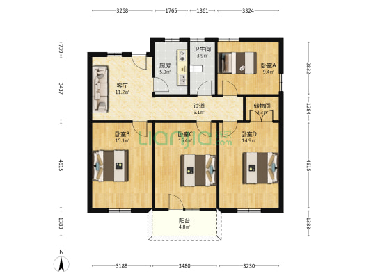 长江西路69-75号 4室1厅1卫 108平方