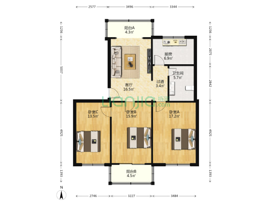 青云街 3室1厅1卫 110平方