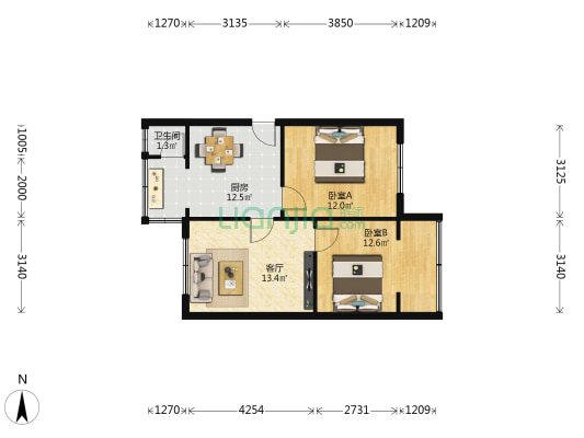 中华北路145-242号 2室1厅1卫 61平方