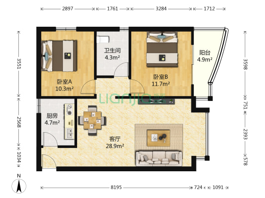 东晶丽苑 2室1厅1卫 76平方