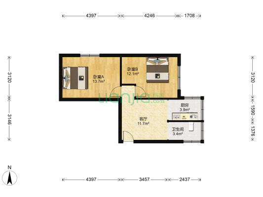 五建小区 2室1厅1卫 57平方