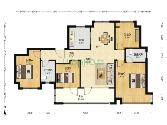 铂玥江南 4室1厅2卫 142平方