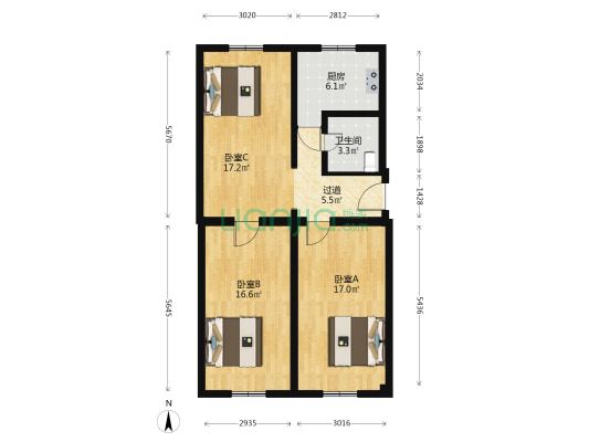 北三环中路34号院 3室0厅1卫 88平方