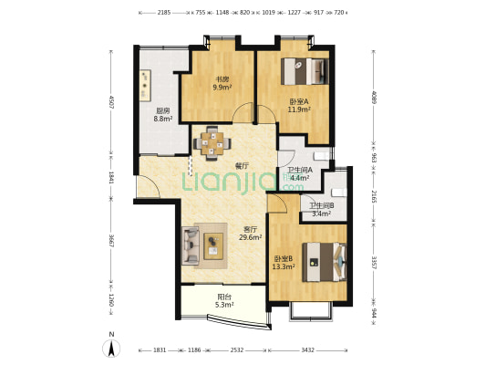 悠和家园 3室1厅2卫 114平方