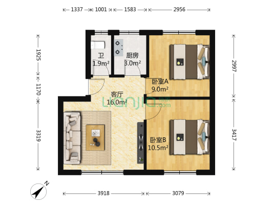 金华支路 2室1厅1卫 56平方