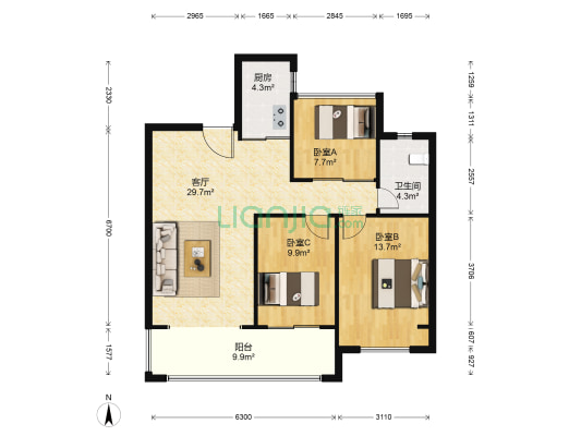 南山楠香雅苑 3室1厅1卫 100平方