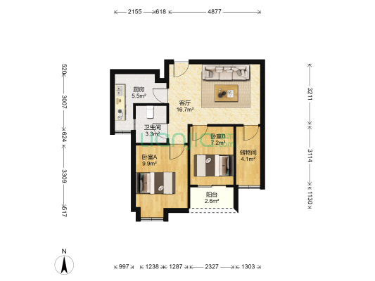 望京有人醉 2室1厅1卫 67平方
