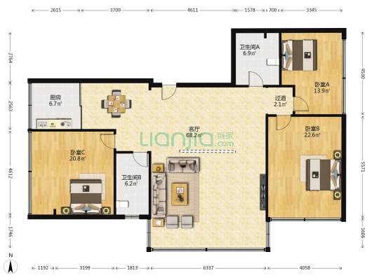 路通家园  3室1厅2卫 185平方