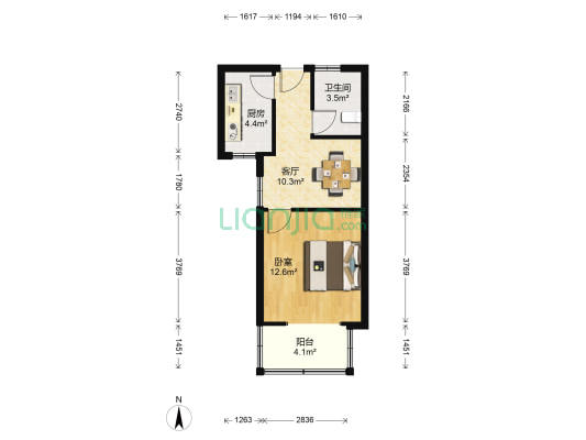 禧乐苑 1室1厅1卫 43平方