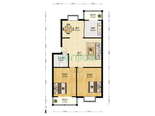 金秋小区一期 2室2厅1卫 98平方