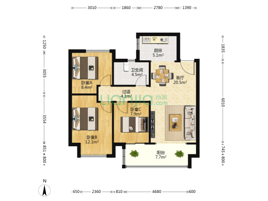 永威梅隆郡 3室1厅1卫 98平方