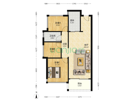 正闳公馆 3室1厅1卫 83平方