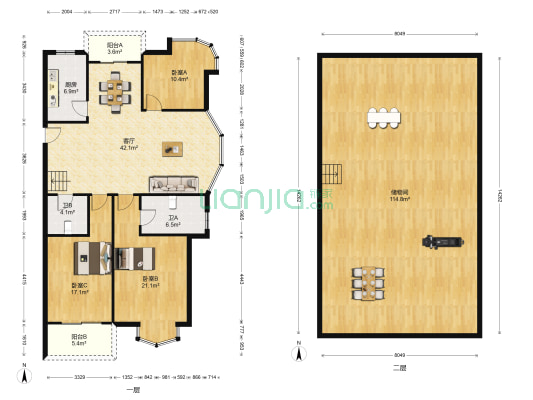 锦和苑西区 3室1厅2卫 130平方