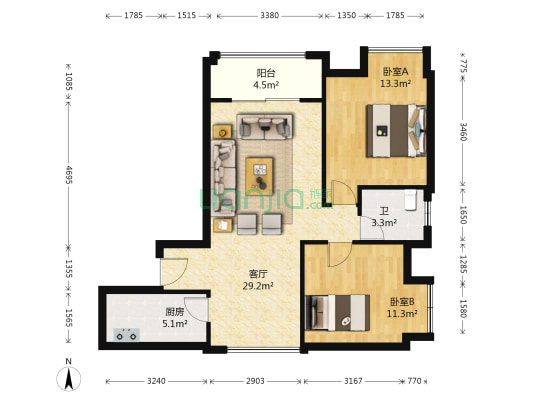 泰硕明天B区 2室1厅1卫 82平方