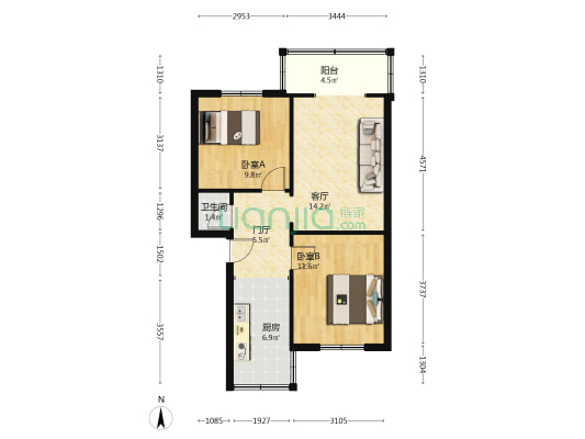 马镇街6号 2室1厅1卫 61平方