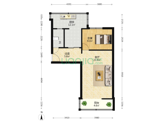 曙光路北段16号院 1室1厅1卫 51平方
