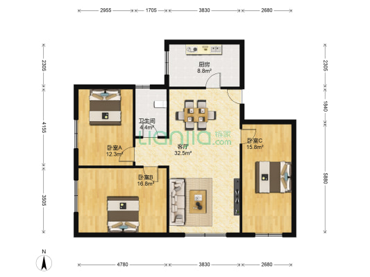 友联大楼 3室1厅1卫 110平方