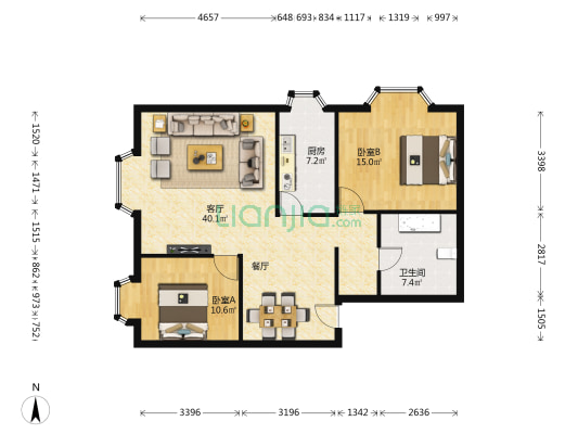 宏丰大厦 2室1厅1卫 107平方