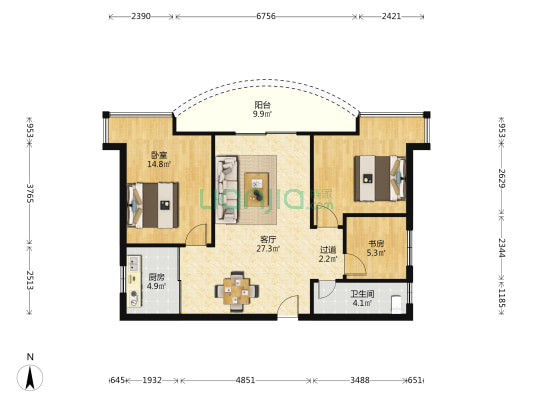 展兴颐龙名居 2室1厅1卫 95平方