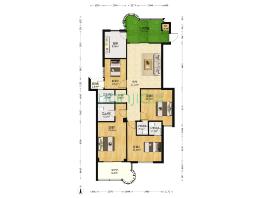 鑫苑A区 4室1厅4卫 158平方