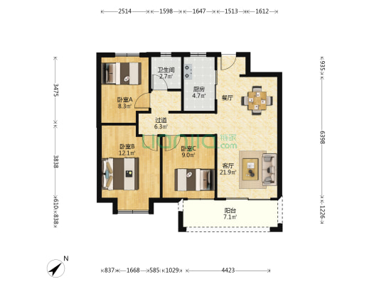 天地·新力雅园 3室1厅1卫 97平方