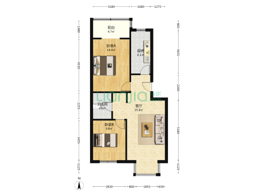 838沿线，70年产权，集体供暖，南北通透-户型图
