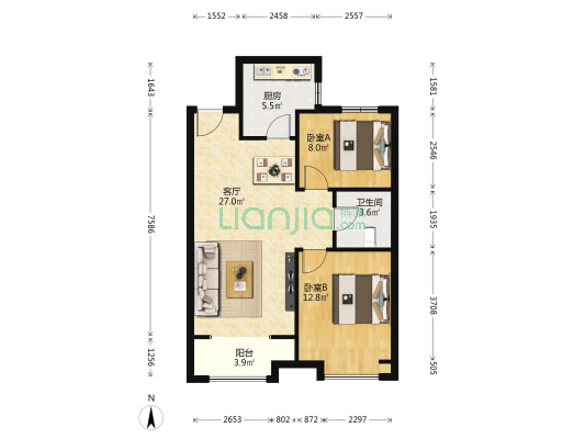 世茂国风雅颂 2室1厅1卫 88平方