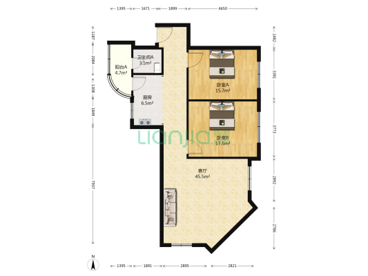 胡家巷14号院 2室1厅1卫 109平方
