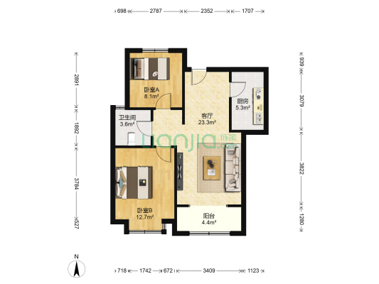 盛世颐园 2室1厅1卫 86平方