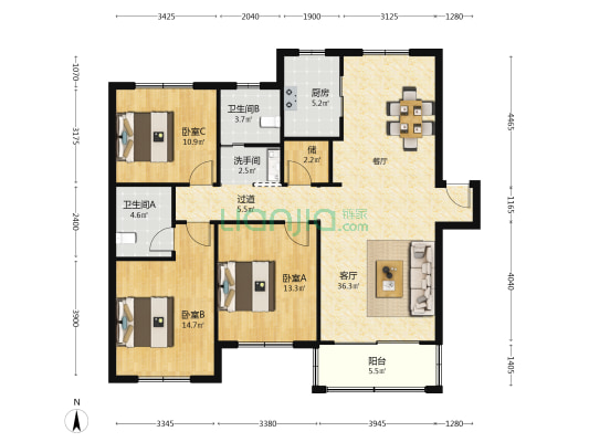 高池湾馨园 3室1厅3卫 133平方