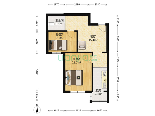 永畅美域 2室1厅1卫 55平方