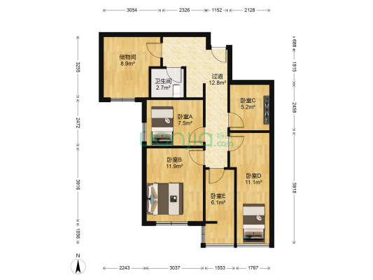 万达华宅E区 5室0厅1卫 91平方