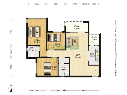 黛山道8号 3室1厅2卫 99平方