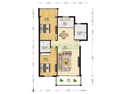 桃苑大街173号 2室1厅2卫 110平方