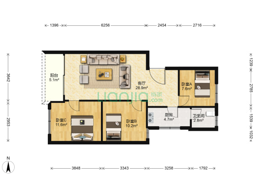 建设路南5号 3室1厅1卫 85平方
