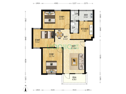 仙湖边街 4室2厅2卫 80平方