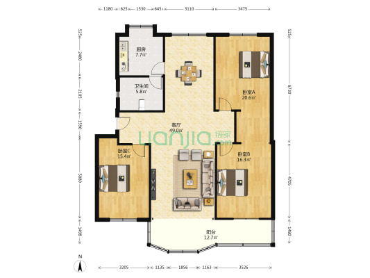沿河路 3室1厅1卫 147平方
