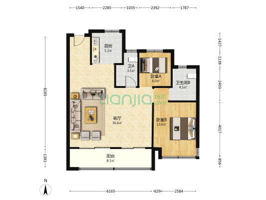 徽创龙川汇 2室1厅2卫 107平方