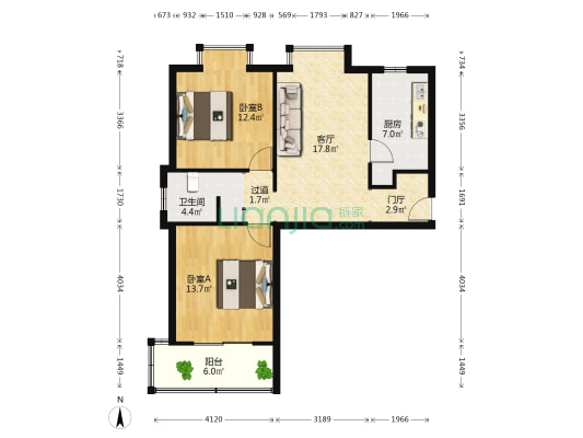 东璟家园C区 2室1厅1卫 89平方