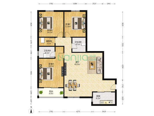 国展中央花园 3室1厅2卫 142平方