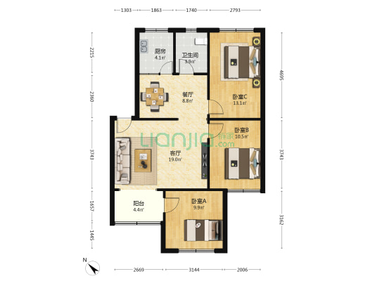 朝晖路42号 3室2厅1卫 81平方