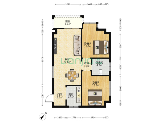 滨江雅苑 2室1厅1卫 92平方