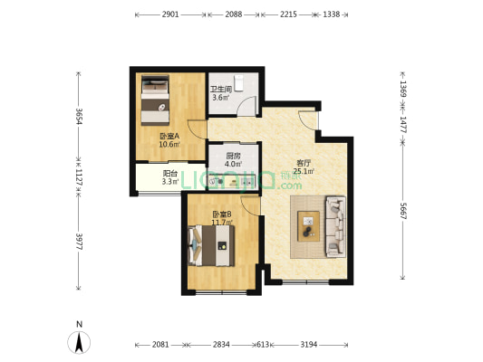 范阳路御景园小区，开发区高速路二居室-户型图